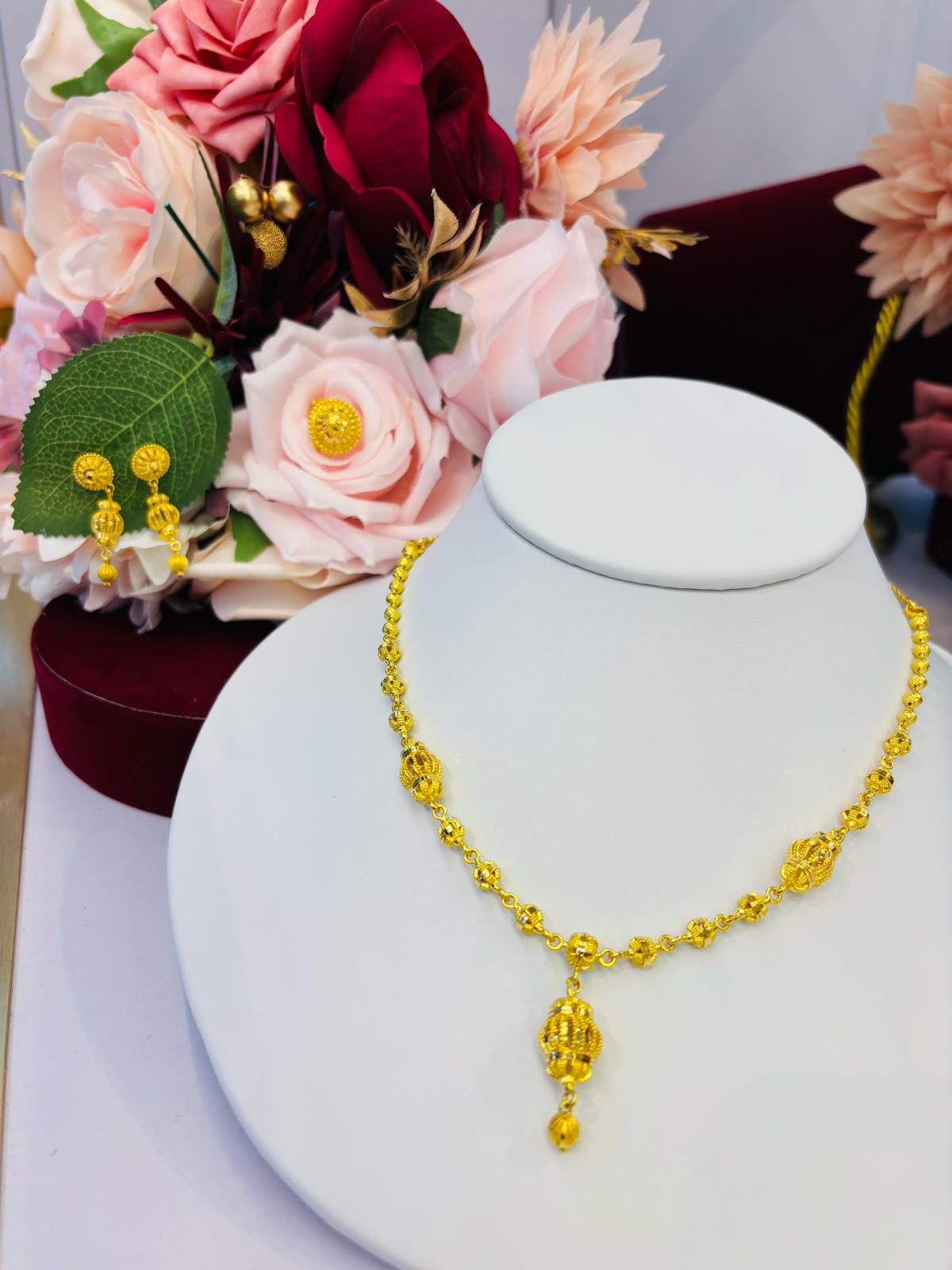21K 3Pc Indian Style Bead Design Necklace Set