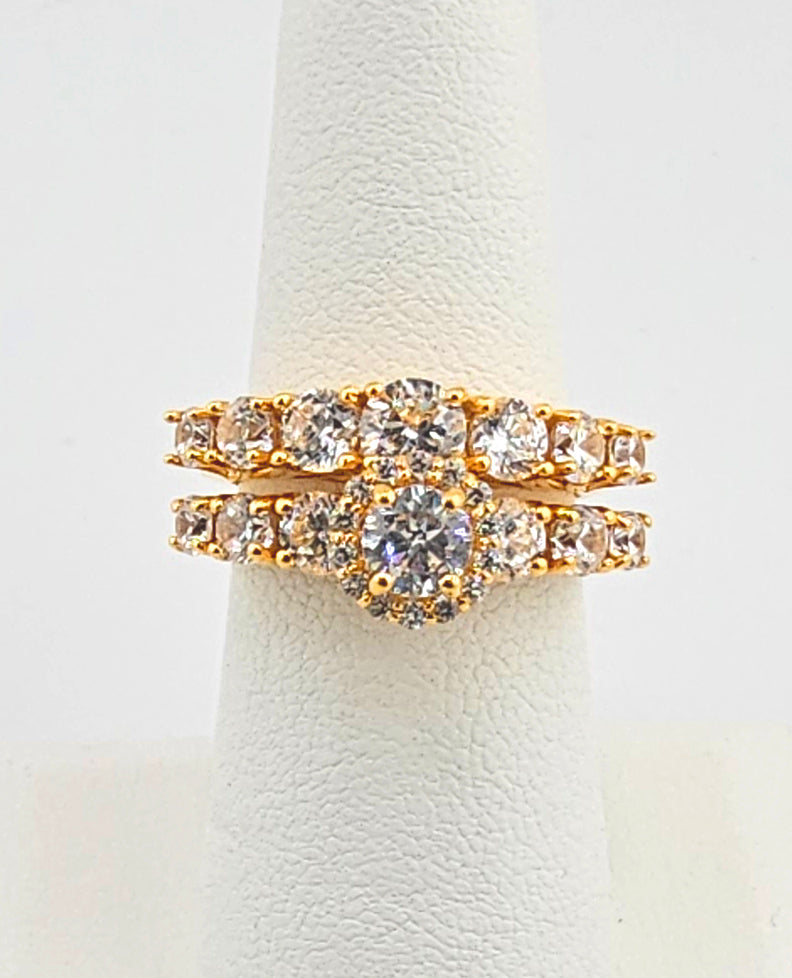 21K Ladies Bold Wedding Ring Set with CZ