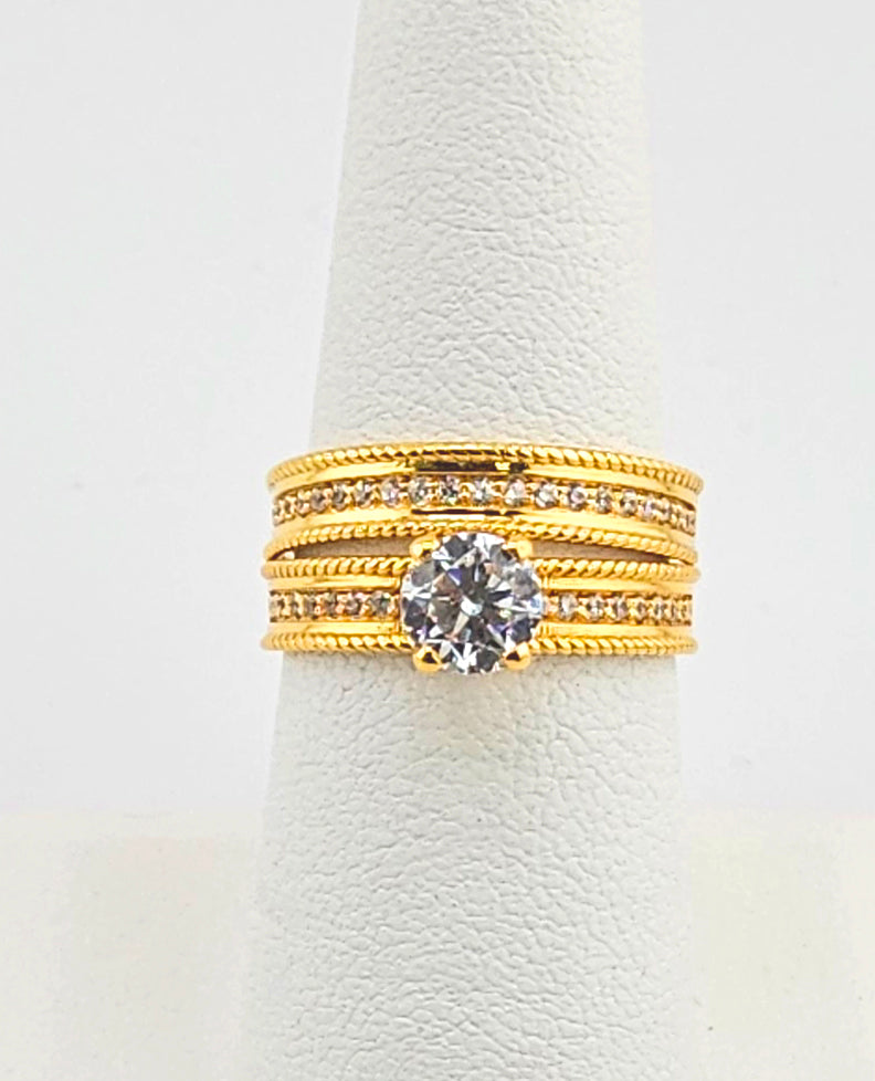 21K Ladies Elegant Wedding Ring Set with CZ