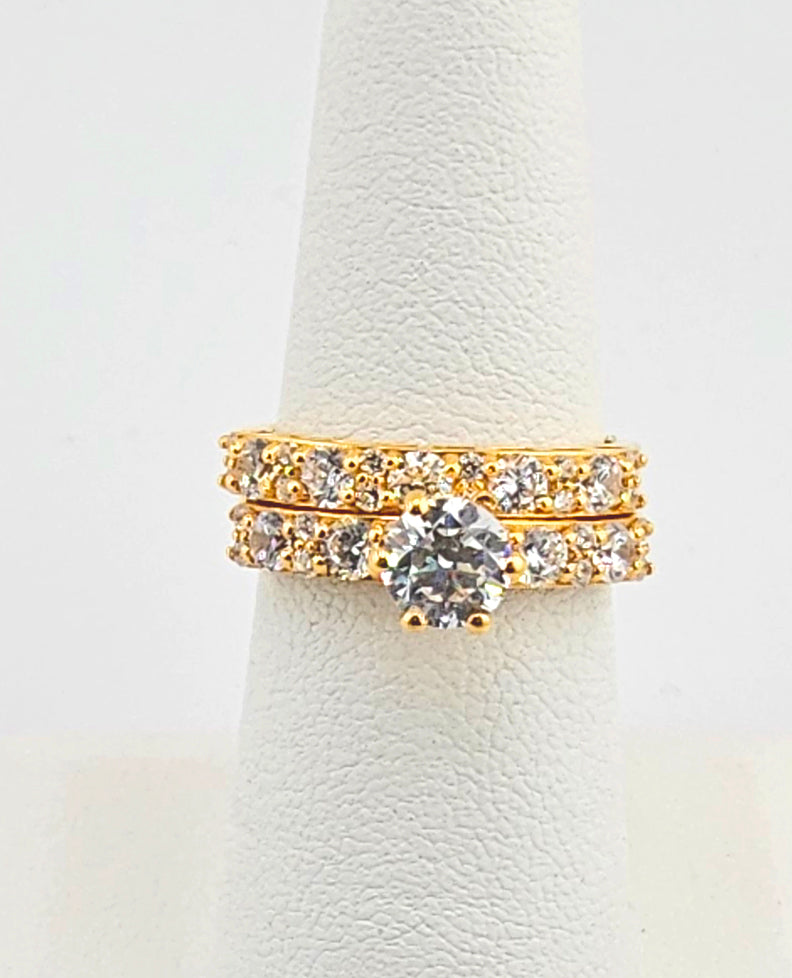 21K Ladies Radiant Wedding Ring Set with CZ