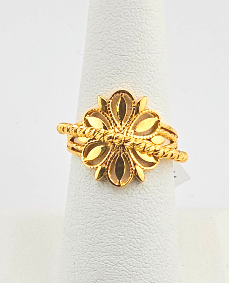 21K Ladies Flower & Bead Rail Ring