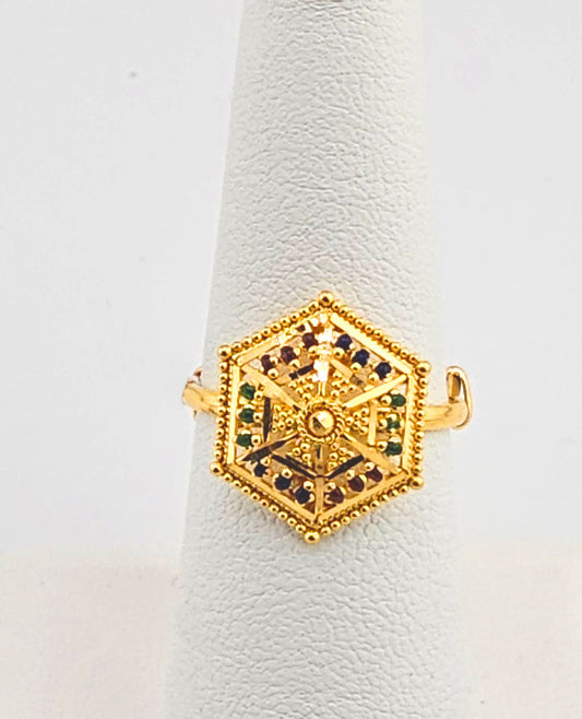 21K Ladies Adjustable Haxagon Traditional Ring