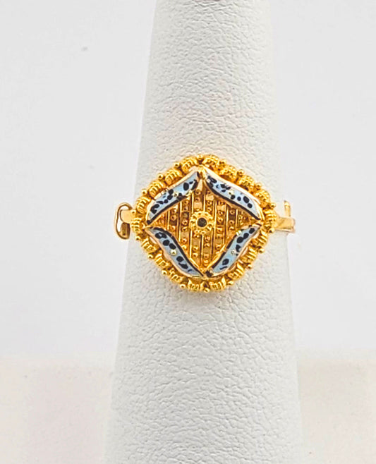 21K Ladies Adjustable Contemporary Blue Ring