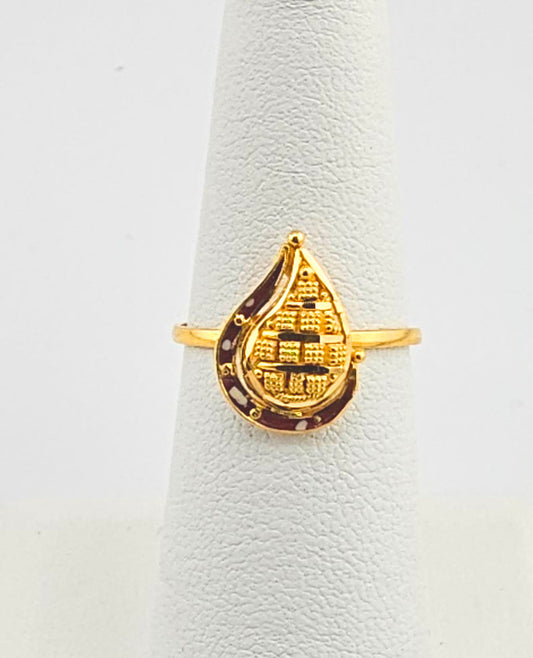 21K Ladies Adjustable Teardrop w/ Red Enamel Ring