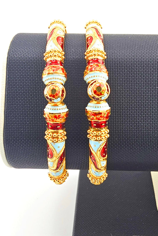 21K Red & Light Blue Screw Bangles
