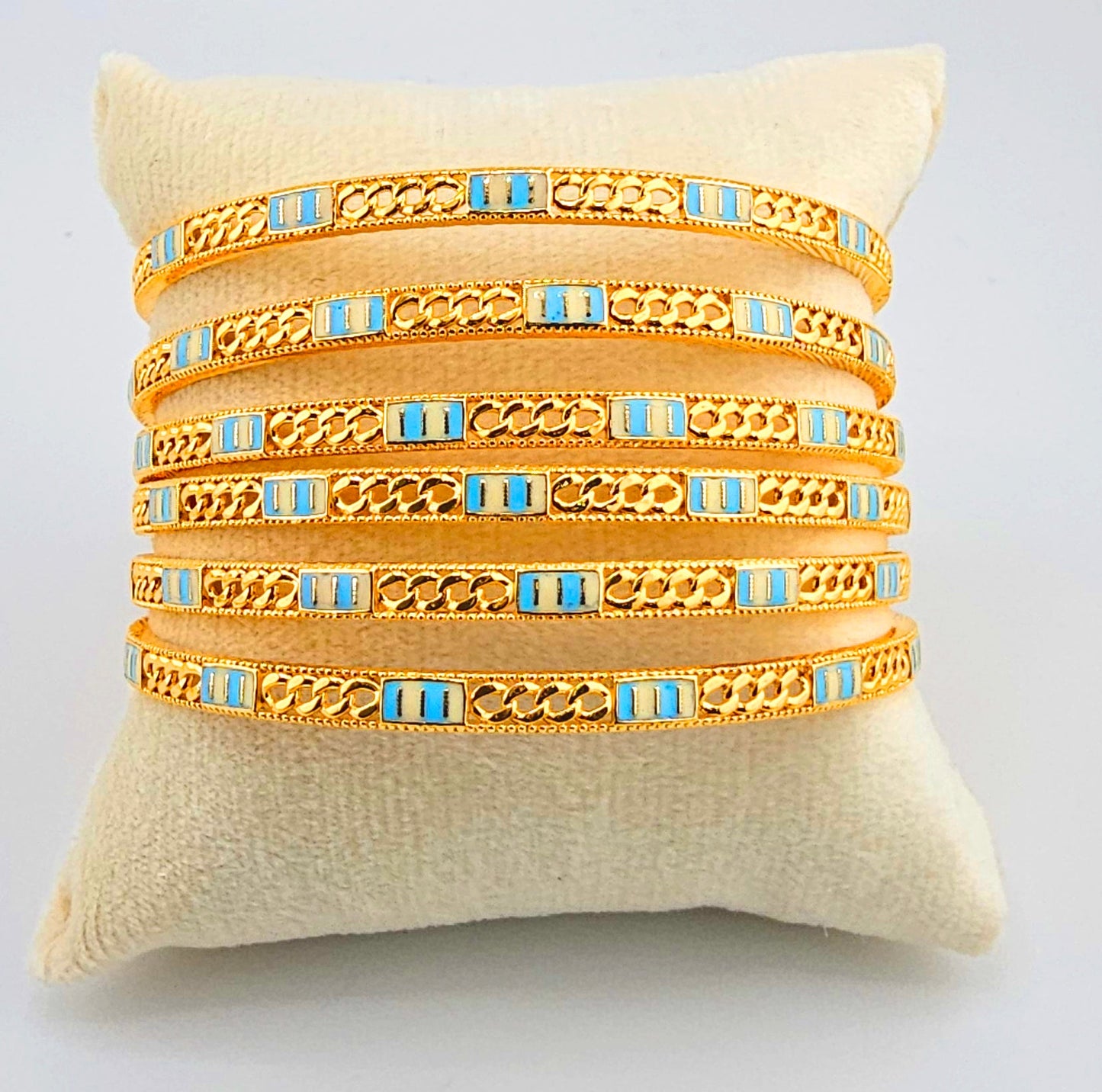 21K Modern Light Blue & White Bangles