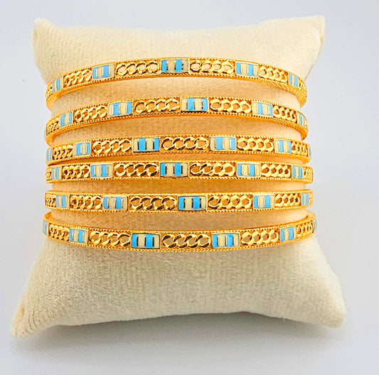 21K Modern Light Blue & White Bangles