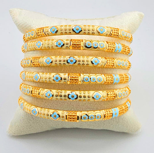 21K Brilliant Light Blue & White Bangles
