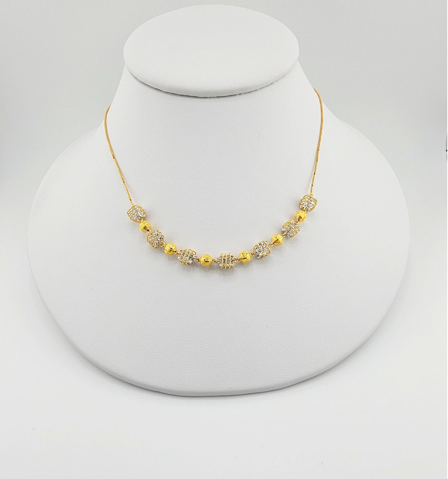 21K Modern Two Tone Unique Beads 3Pc Necklace Set