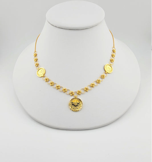 21K Modern Light Weight 4Pc Coin Necklace Set