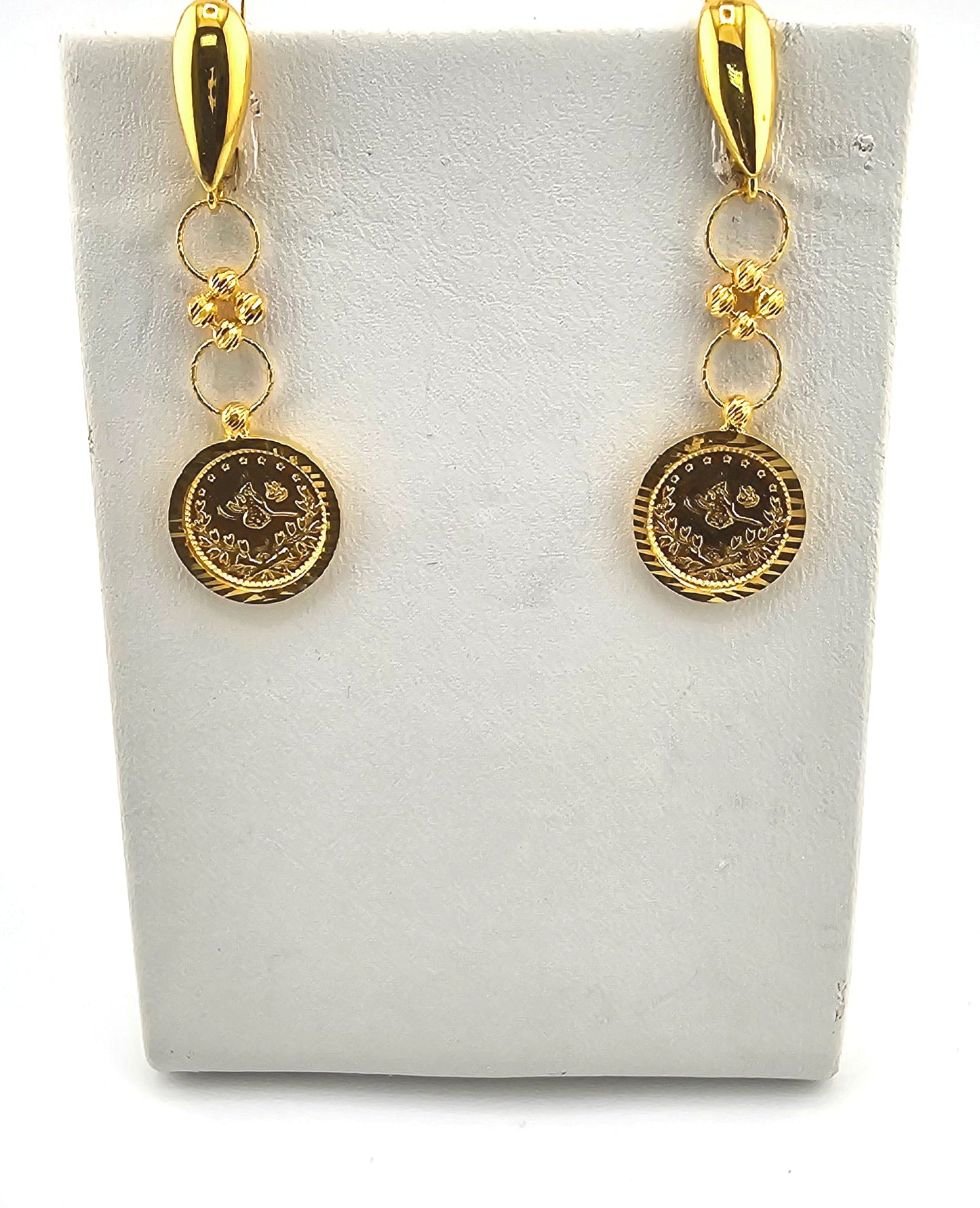 21K Modern Light Weight 4Pc Coin Necklace Set