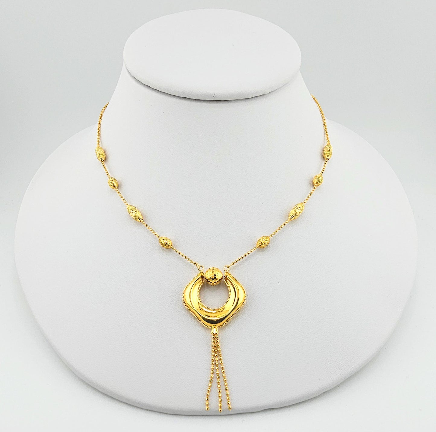 21K Modern Bead style Dangling 2Pc Necklace Set