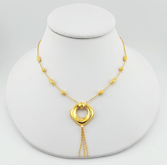 21K Modern Bead style Dangling 2Pc Necklace Set