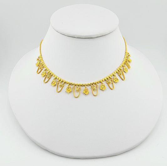 21K Floral Choker Style Necklace and Earring Set