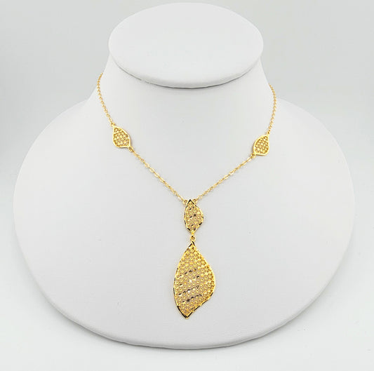 21K Delicate Leafy Filigree Necklace and Earings Set