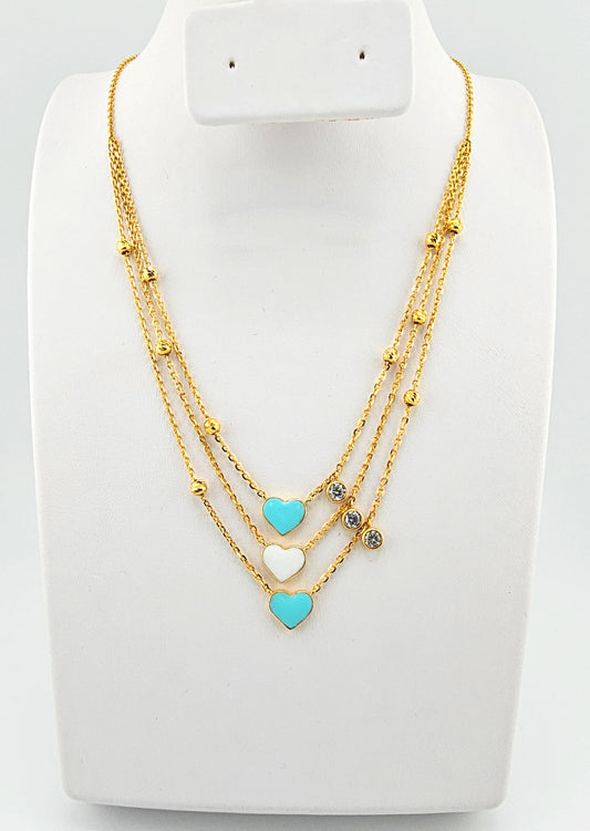 21K Triple Heart Layered Necklace