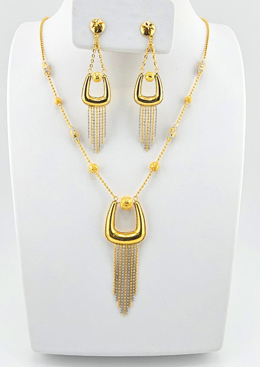 21K Turkish Two Tone Dangling Necklace Set