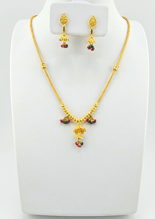 21k Traditional Small Necklace Set with Red Green Color beads