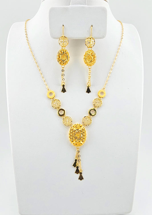 21k Khaliji Style Oval Dangling Necklace Set