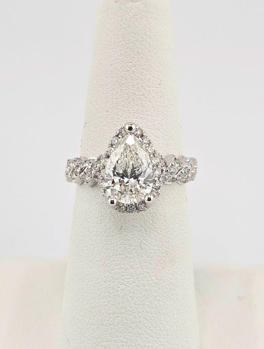 14K White Gold 2.65 Carat TW Pear Cut Lab Diamond Ring