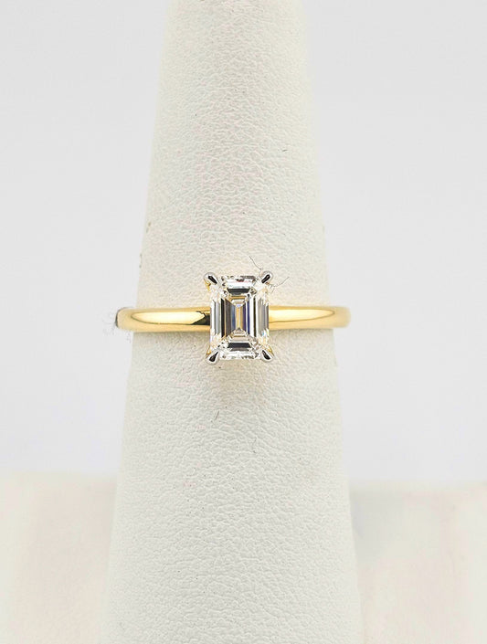 14k Yellow Gold  1ct Lab Diamond Emerald Solitaire