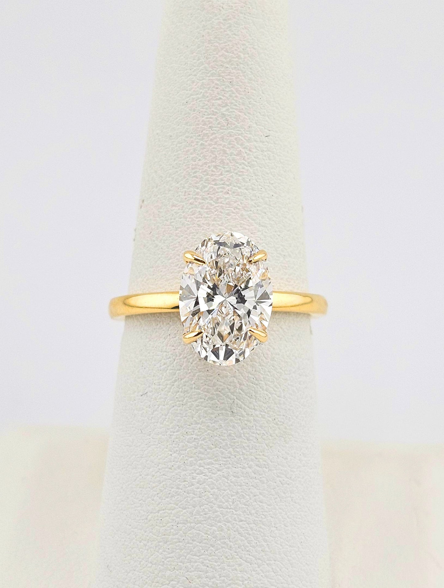 18K Yellow Gold 3 Carat Oval Cut Lab Diamond Solitaire