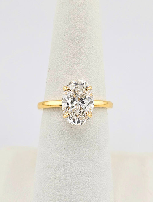 18K Yellow Gold 3 Carat Oval Cut Lab Diamond Solitaire