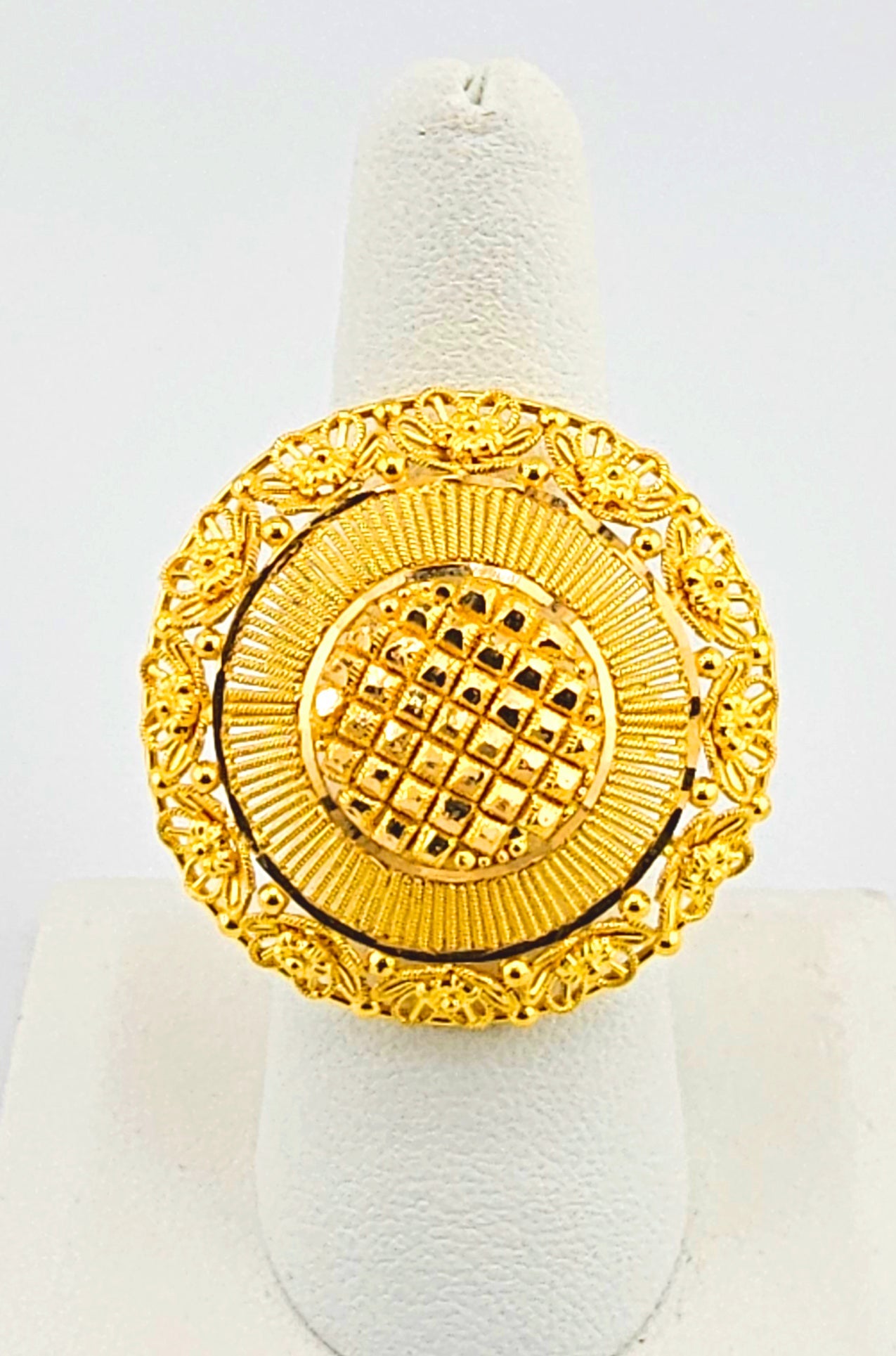 21K Round Floral Engraved adjustable Ladies Ring