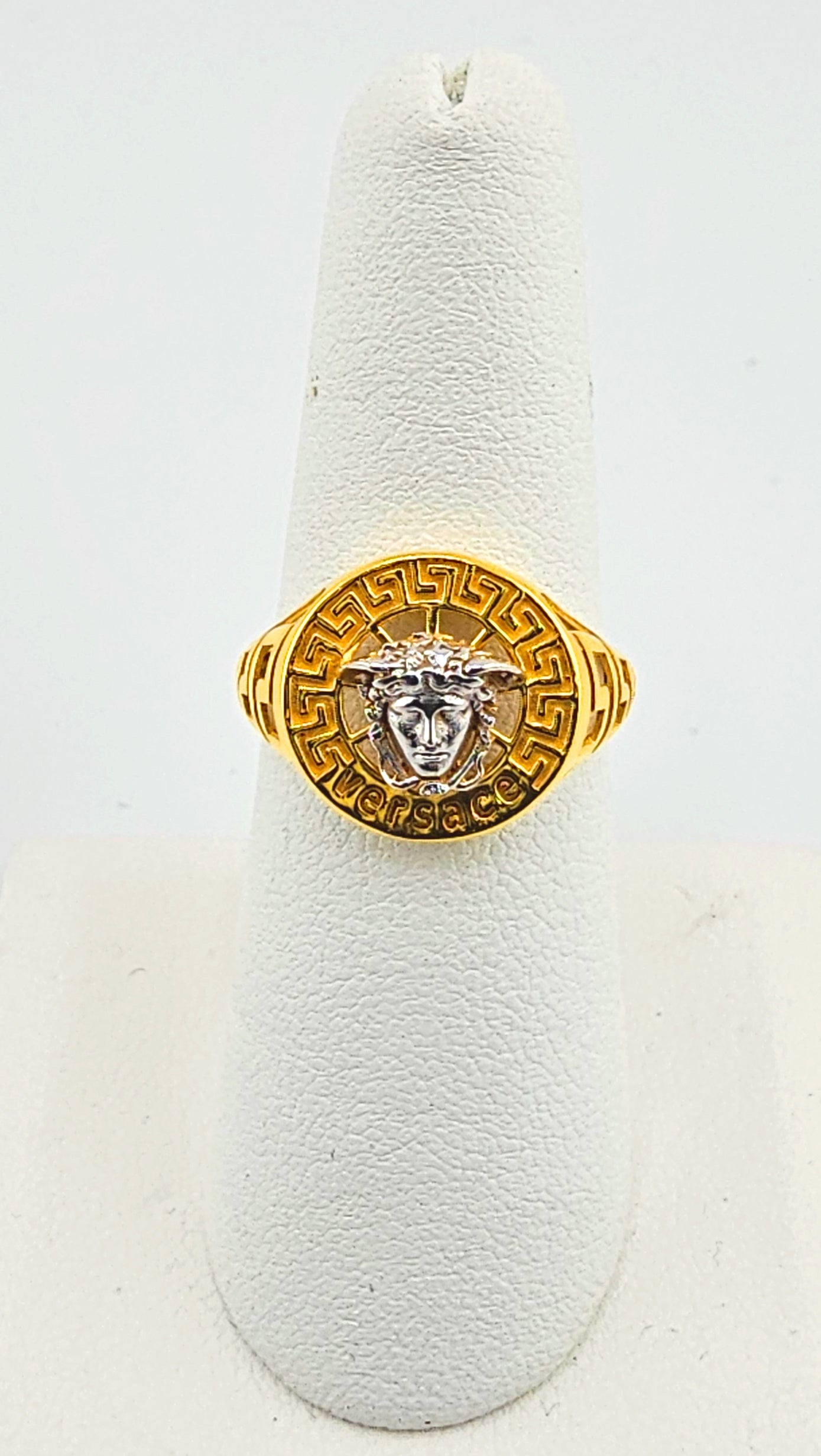 22K 2-Tone Greek Key Medusa Ring