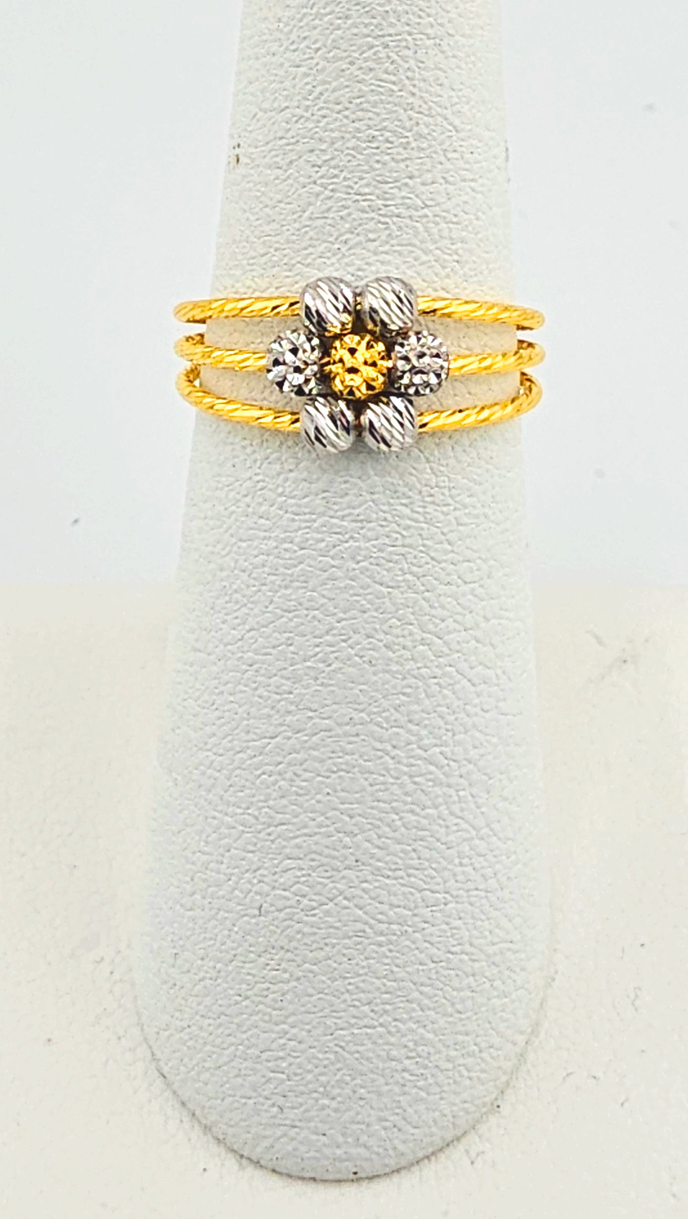22K 2-Tone Bead Flower Ladies Ring