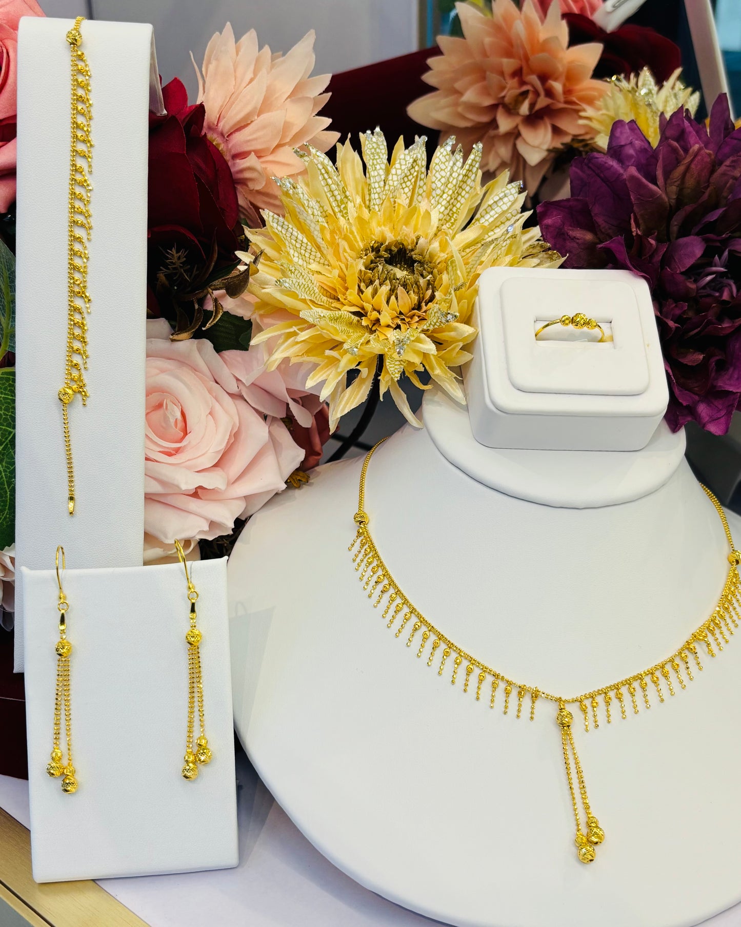 21K Modern Fine Dangling Bead 4Pc Necklace Set