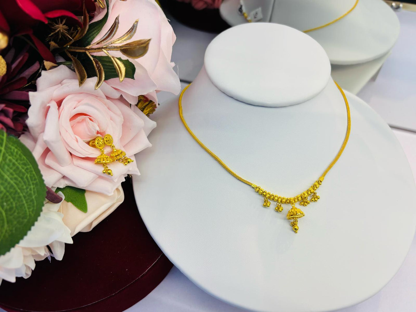 21K Small Indian Style Necklace & Earings Set