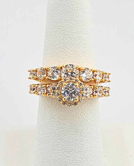 21K Ladies Bold Wedding Ring Set with CZ