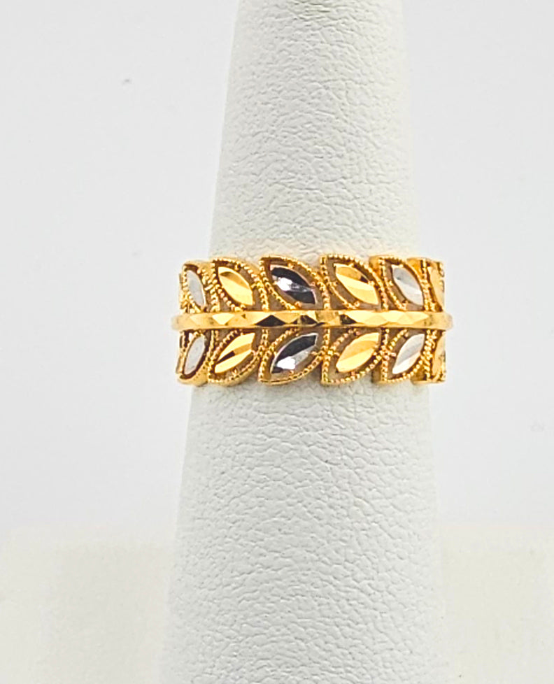 21K Ladies 2-Tone Leaf Band