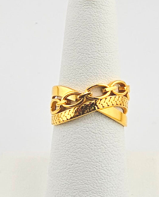 21K Ladies Chain Cross-Over Ring