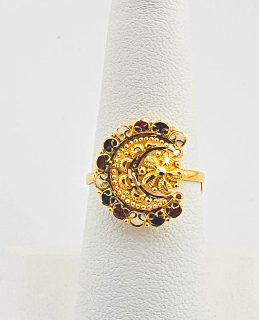 21K Ladies Adjustable  Crescent Moon & Star Ring
