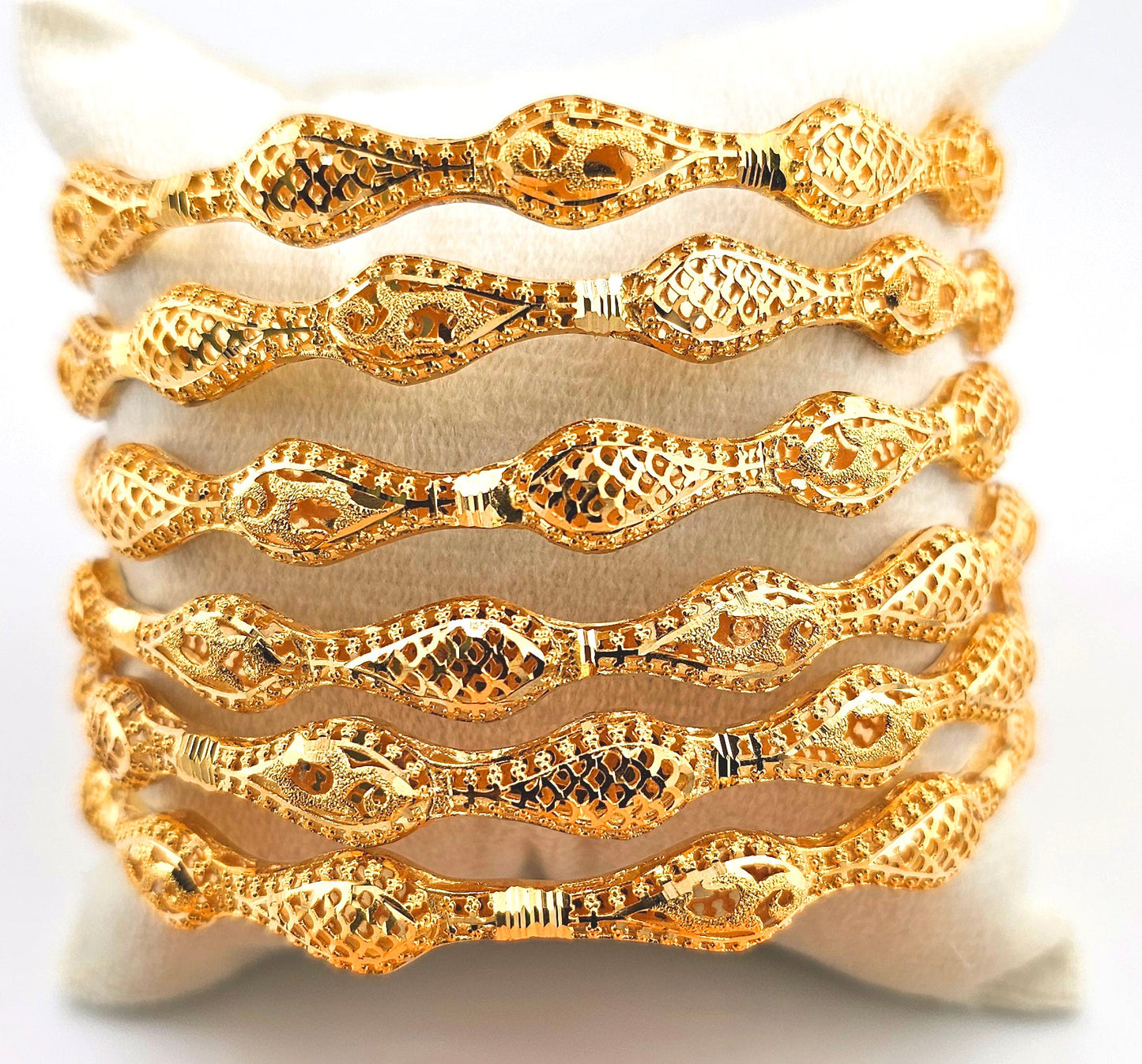21K Tear Drop Style w/Filigree Bangles