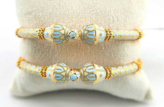 21K Light Blue Enamel Screw Bangles