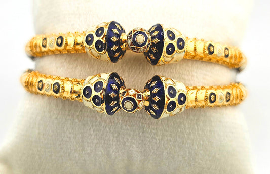 21K Navy Blue & White Enamel Screw Bangles