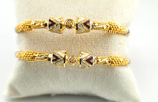 21K Red, Light Blue & White Screw Bangles