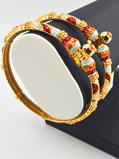 21K Red & Light Blue Screw Bangles
