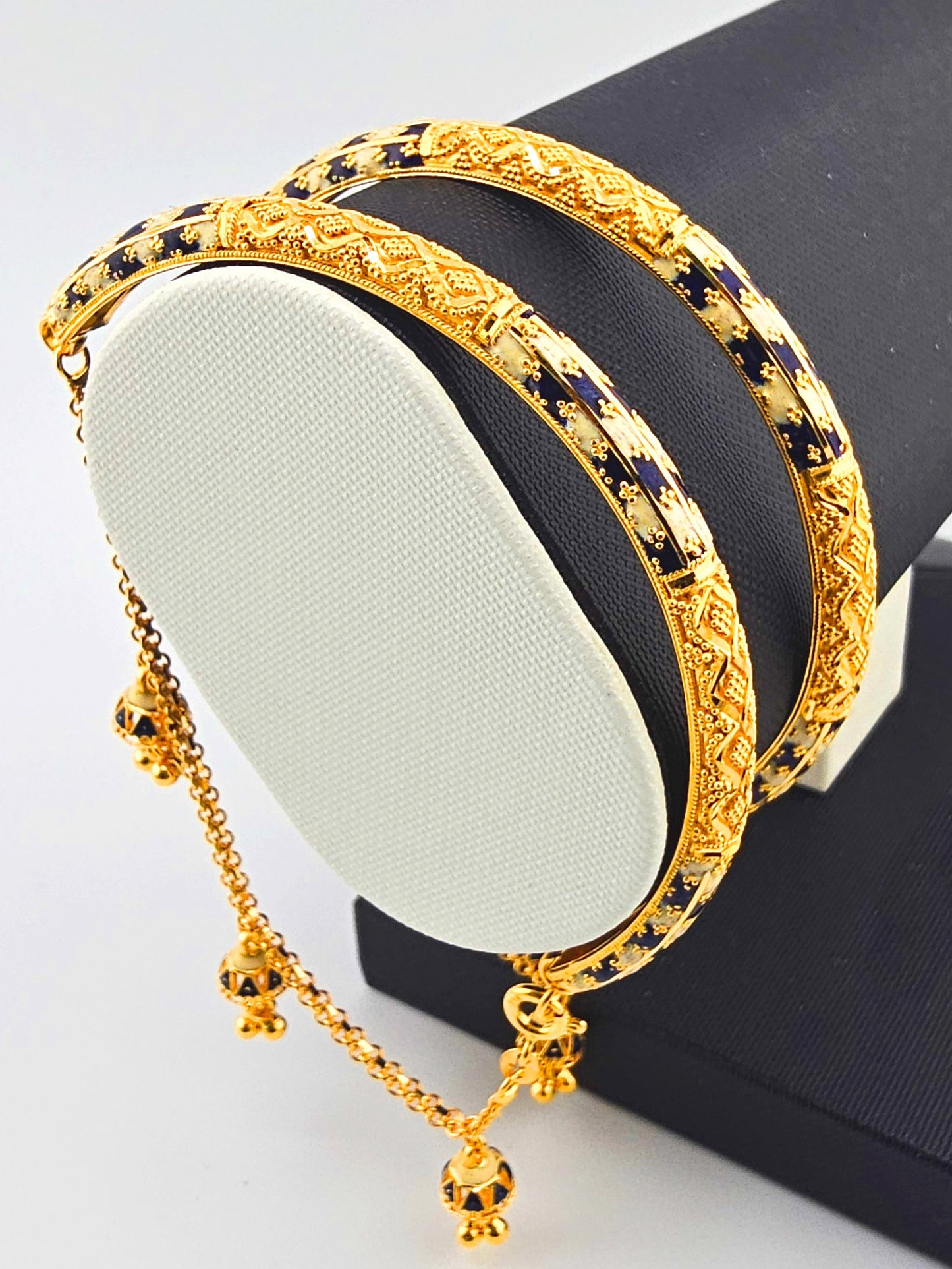 21K Navy Blue & White Indian Style Cuff Bracelet