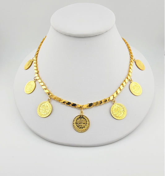 21K Coin Necklace & Bracelet Set