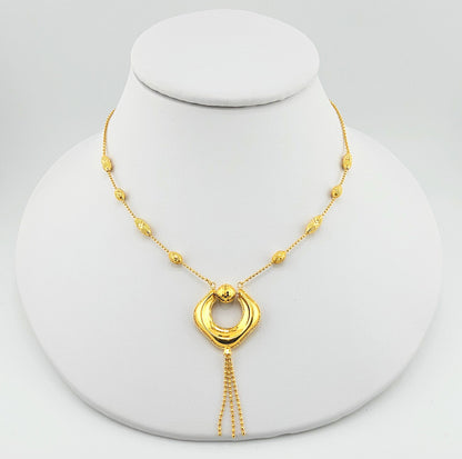 21K Modern Bead style Dangling 2Pc Necklace Set