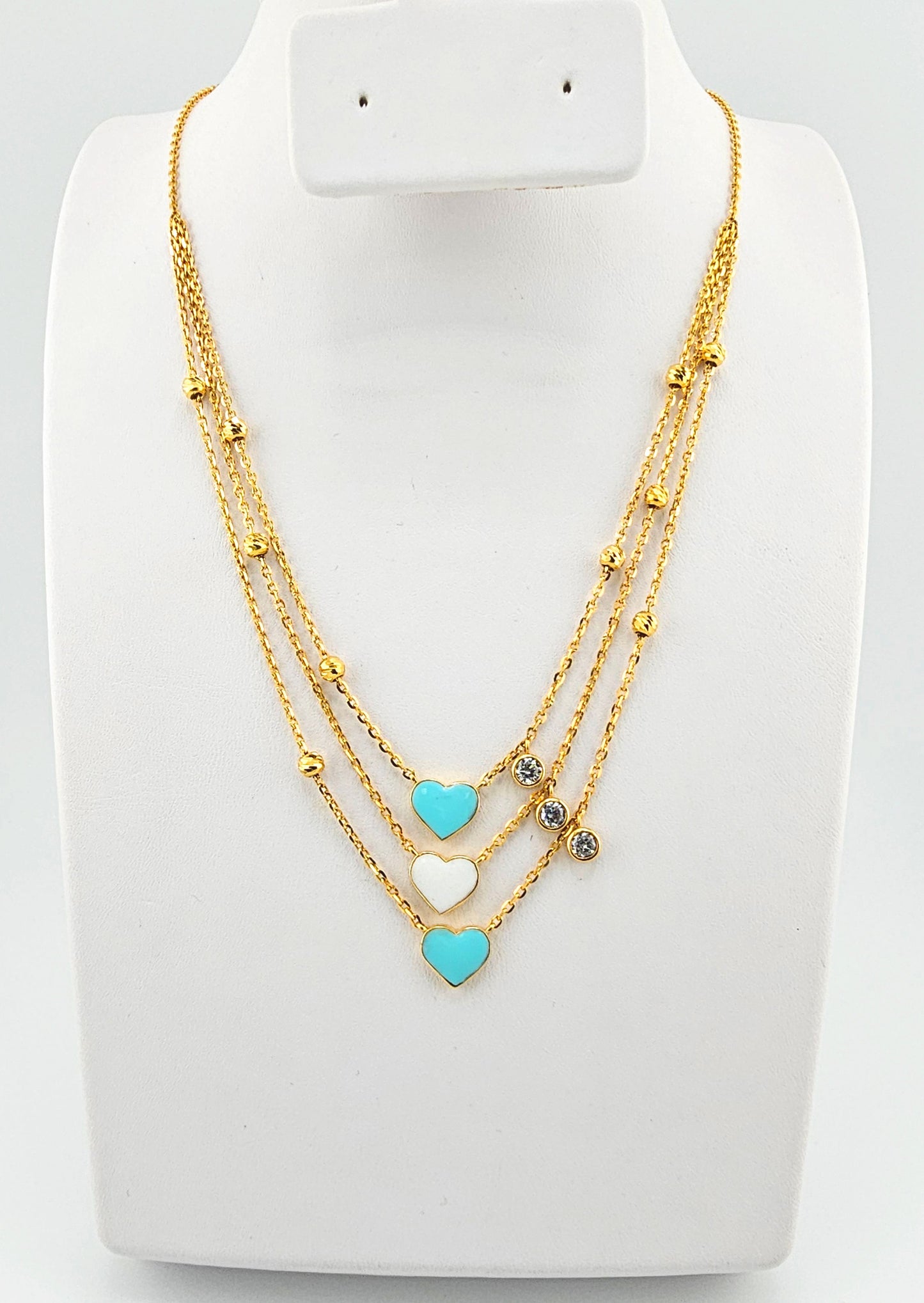 21K Triple Heart Layered Necklace