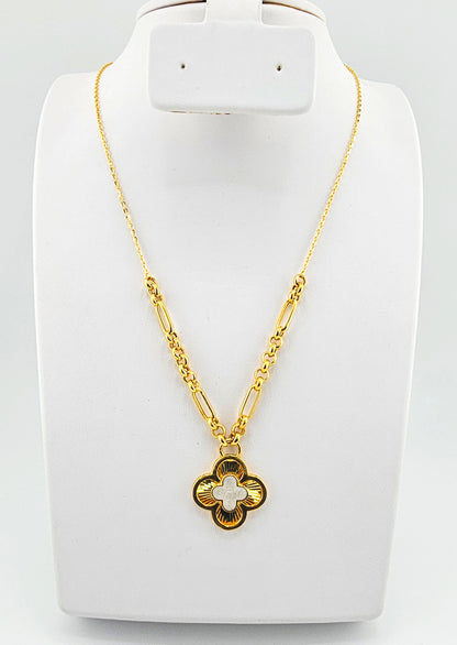 21k Designer Contemporary Clover Necklace & Bracelet Set