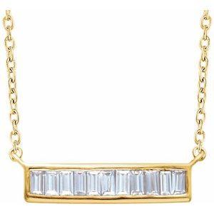 14K Yellow 1/4 CTW Natural Diamond Baguette Bar 18" Necklace