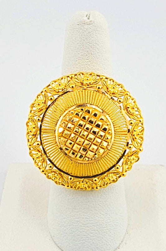 21K Round Floral Engraved adjustable Ladies Ring