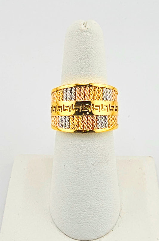 21K Tri-Color Modren Greek key Ladies Ring