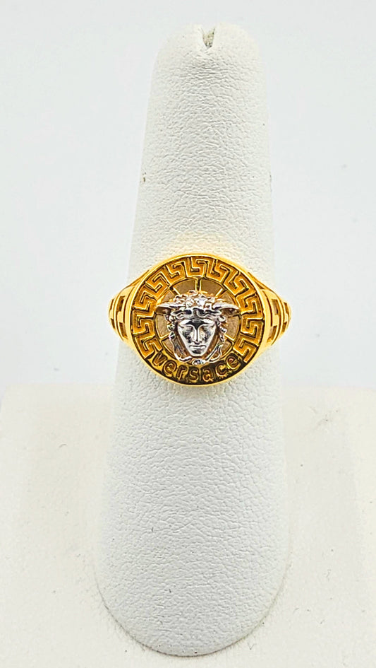 22K 2-Tone Greek Key Medusa Ring
